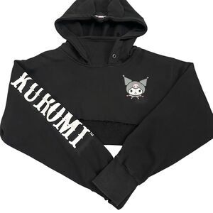 Dolls Kill x Hello Kitty Cropped Hoodie Kuromi Women’s M Black Ears Thumb Holes